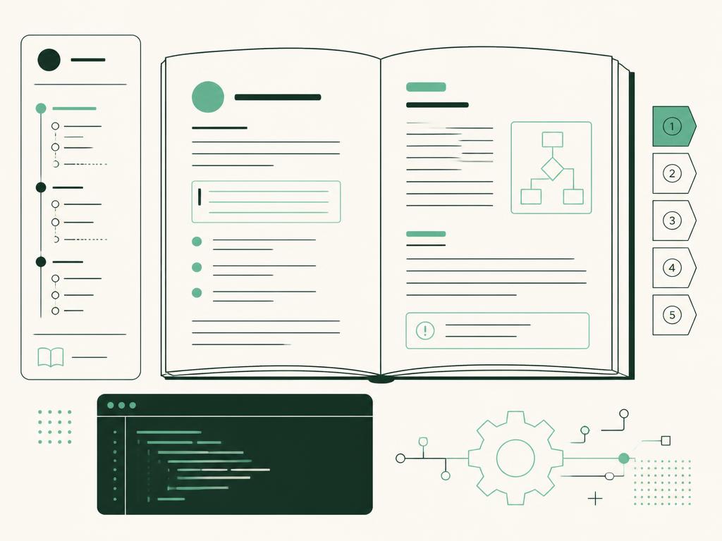 Illustration de la documentation : manuel ouvert, sommaire et bloc de code