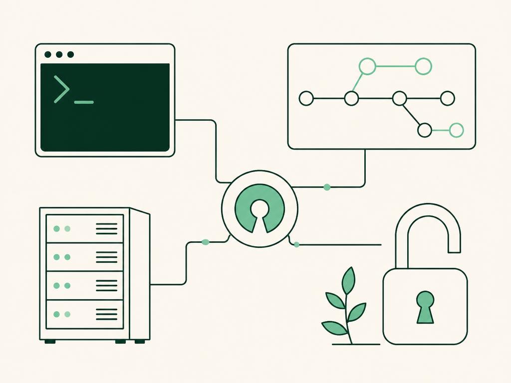 Illustration du dépôt, du serveur et de la licence libre